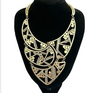 Chico's Distressed Silver Tone Geometric Statement  Chocker Necklace